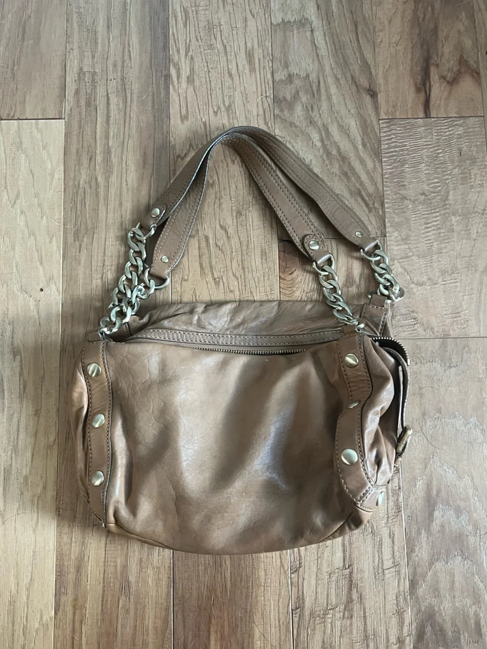 Michael Kors Women's Taupe Leather Shoulder Bag with Chain Strap